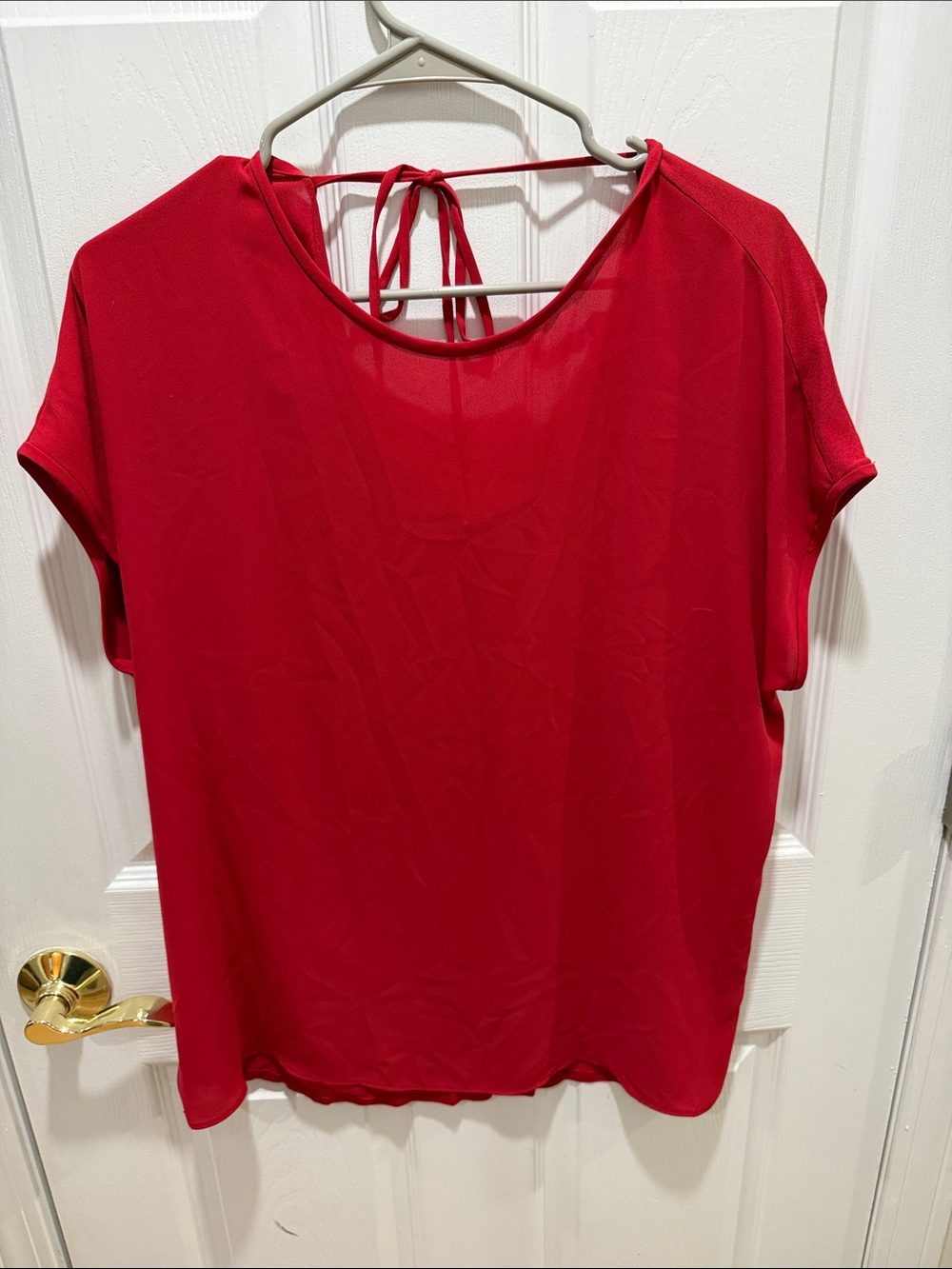 LOFT Red Short Sleeve Tie-Back Blouse